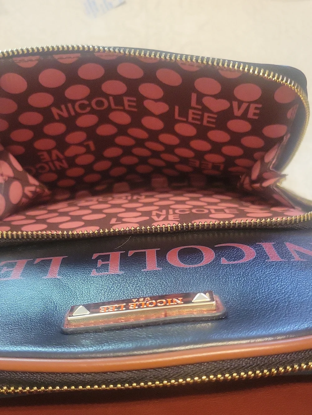Y2K Nicole Lee Navy, Brown‎ & Black Paris-Themed Fashion Backpack NWT